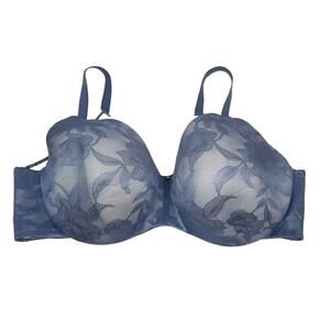 Cacique Blue Invisible Lace Back Smoothing Lightly Lined Balconette Bra 46DDD